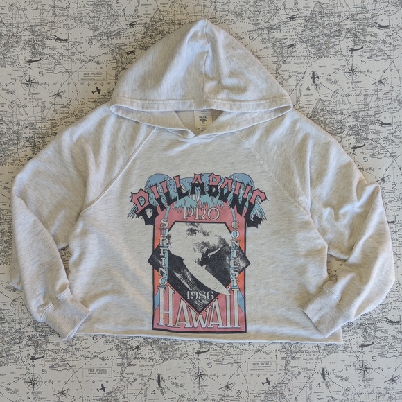 Billabong Cream Cropped Graphic Hoodie Size Medium - Picture 1 of 5